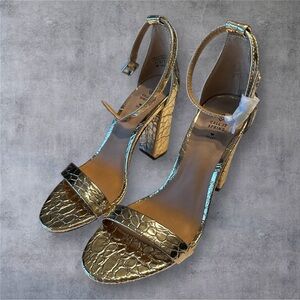 Call It Spring Gold Croc-Embossed Women's Heels